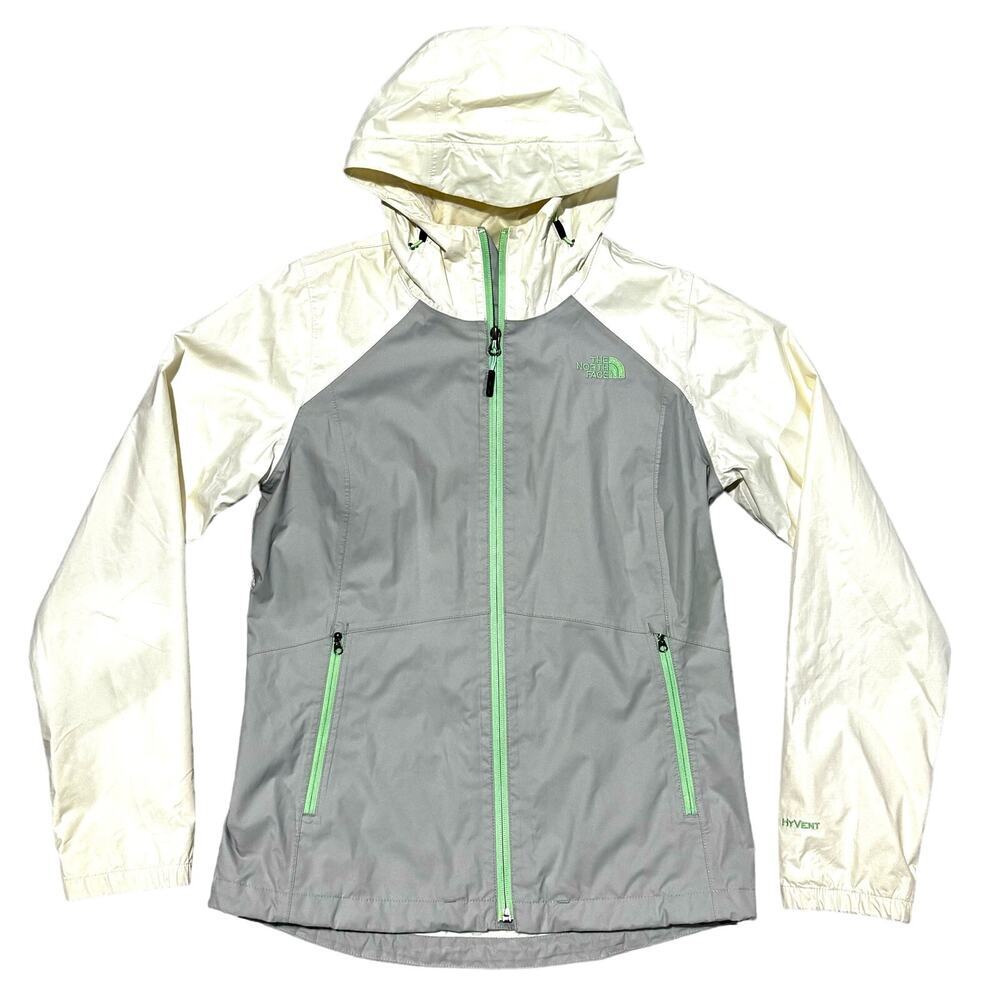 The North Face HyVent White/Gray/Green Lightweight Jacket Hooded Mesh‎ Womens S